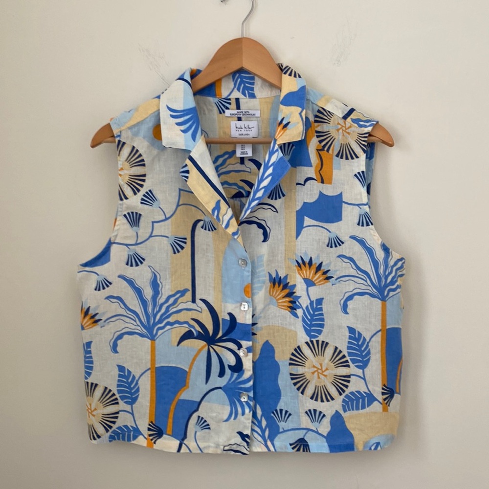 Nicole Miller 100% Linen Tropical Print button down